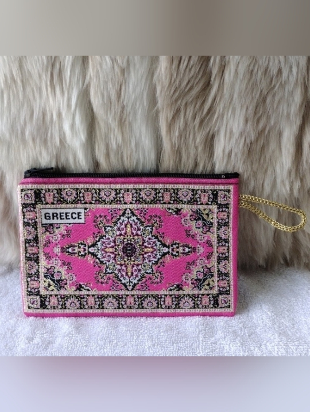Greece Pink Patterned zippered pouch